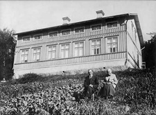 Från Hamrins gård, Högland, Ljustorp Socken, Timrå, Medelpad, Västernorrland
Fotot är daterat till före 1904
Fotograf : Okänd

Övrig information  om bilden : 
Gammalt par framför sin stora gård.

Personerna på bilden är från Vänster: Erik Jonas Hamrin, Anna Helena Nordqvist.